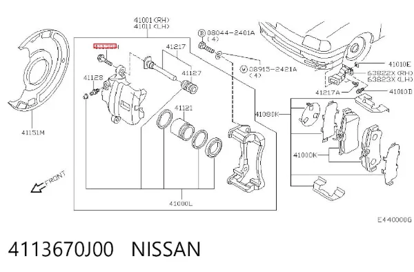 Направляюча супорту переднього, нижня 4113670J00 Nissan/Infiniti