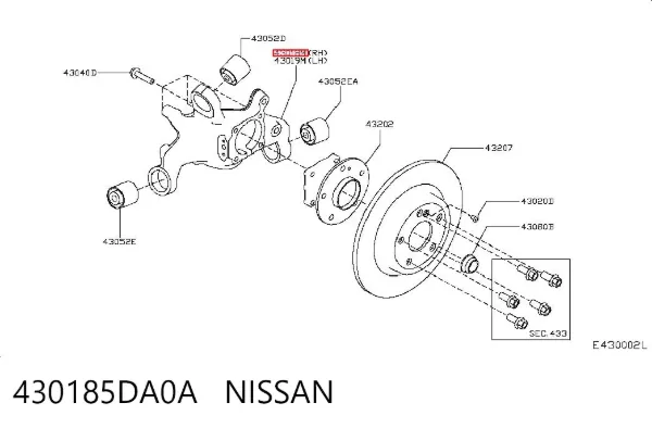 Цапфа - поворотний кулак задній, правий 430185DA0A Nissan/Infiniti