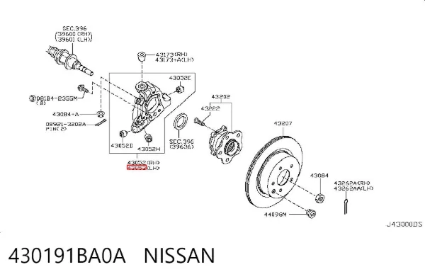 Цапфа - поворотний кулак задній, лівий 430191BA0A Nissan/Infiniti