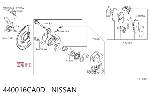 Ремкомплект супорту 440016CA0D Nissan/Infiniti