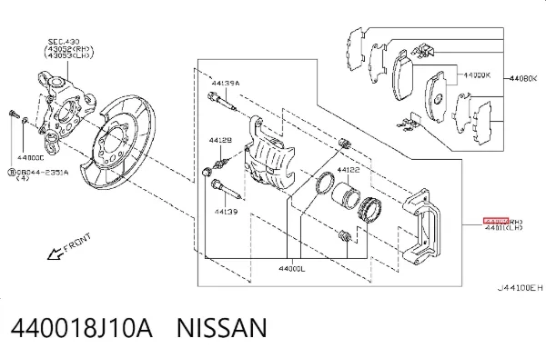 Супорт задній правий 440018J10A Nissan/Infiniti