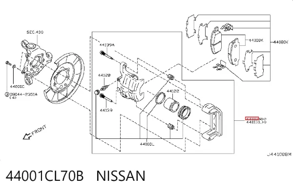Супорт задній правий 44001CL70B Nissan/Infiniti