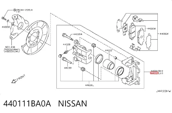 Супорт задній лівий 440111BA0A Nissan/Infiniti