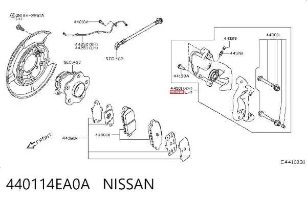 Супорт задній лівий 440114EA0A Nissan/Infiniti