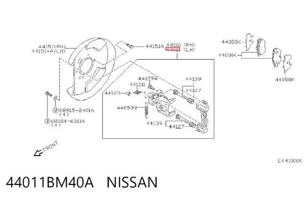 Супорт задній лівий 44011BM40A Nissan/Infiniti
