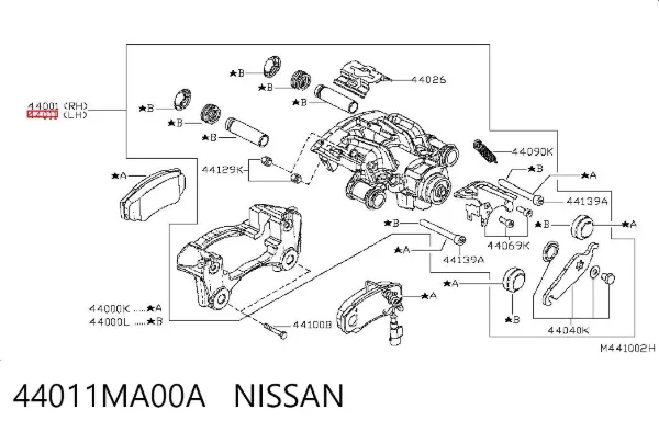 Супорт задній лівий 44011MA00A Nissan/Infiniti