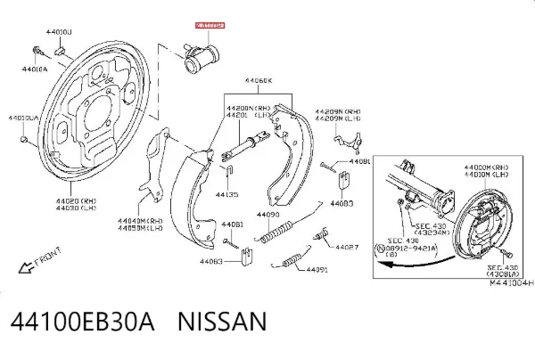 Циліндр гальмівний колісний/робітник, задній 44100EB30A Nissan/Infiniti