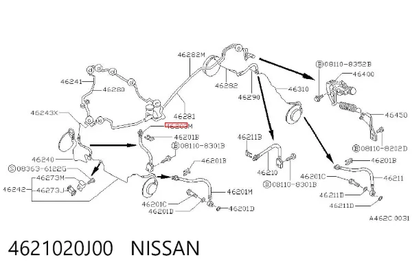 Шланг гальмівний передній, правий 4621020J00 Nissan/Infiniti