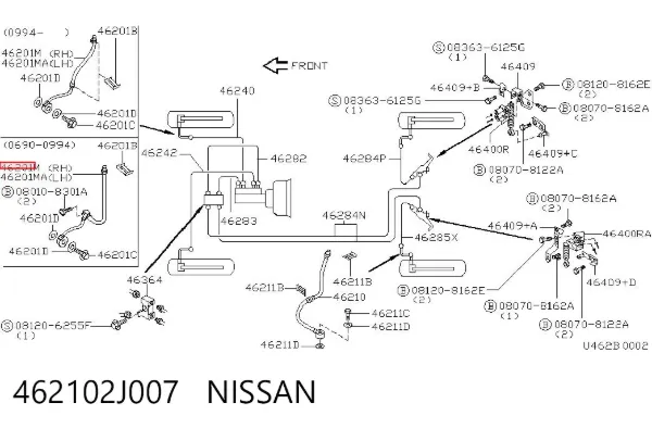 Шланг гальмівний передній, правий 462102J007 Nissan/Infiniti