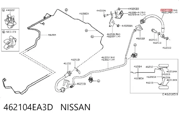 Шланг гальмівний задній, правий 462104EA3D Nissan/Infiniti