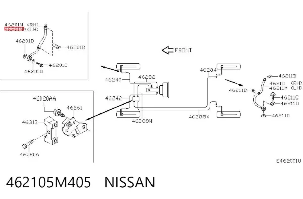 Шланг гальмівний передній, лівий 462105M405 Nissan/Infiniti