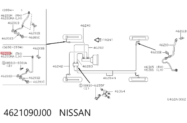 Шланг гальмівний передній, правий 4621090J00 Nissan/Infiniti