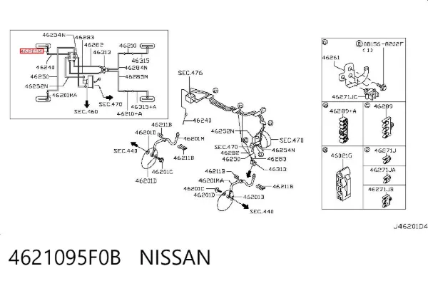 Шланг гальмівний передній, правий 4621095F0B Nissan/Infiniti