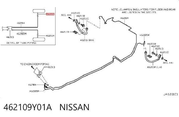 Шланг гальмівний задній, правий 462109Y01A Nissan/Infiniti