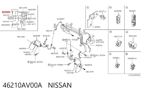 Шланг гальмівний передній, правий 46210AV00A Nissan/Infiniti