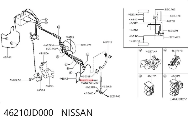 Шланг гальмівний передній, правий 46210JD000 Nissan/Infiniti