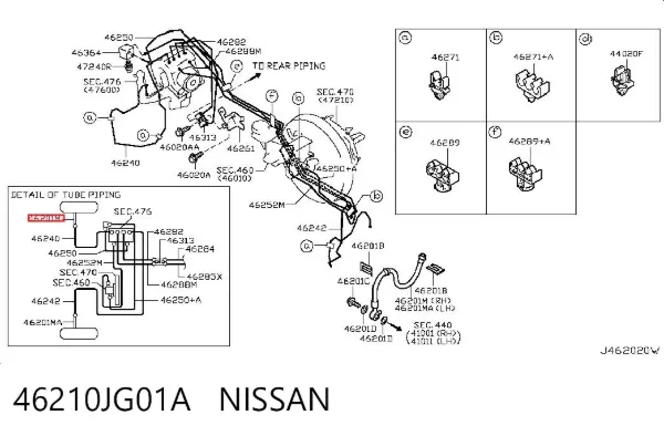 Шланг гальмівний передній, правий 46210JG01A Nissan/Infiniti