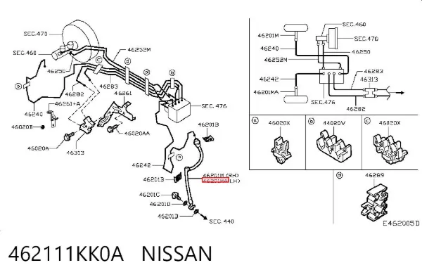 Шланг гальмівний передній, лівий 462111KK0A Nissan/Infiniti