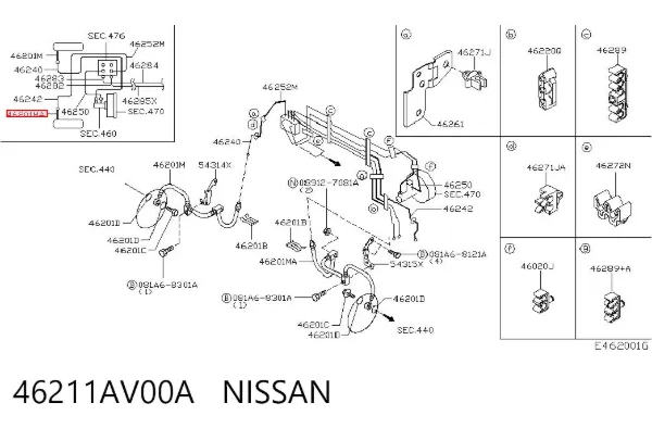 Шланг гальмівний передній, лівий 46211AV00A Nissan/Infiniti