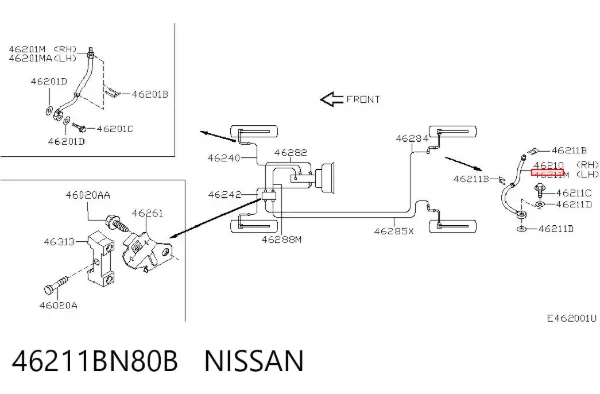Шланг гальмівний задній, лівий 46211BN80B Nissan/Infiniti
