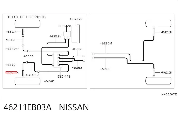 Шланг гальмівний передній, лівий 46211EB03A Nissan/Infiniti