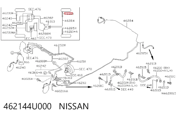 Шланг гальмівний задній, правий 462144U000 Nissan/Infiniti