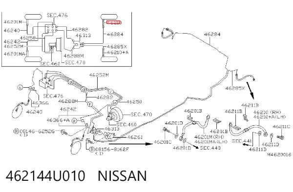 Шланг гальмівний задній, правий 462144U010 Nissan/Infiniti