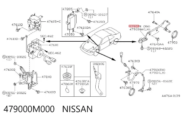 Датчик АБС (ABS) задній, правий 479000M000 Nissan/Infiniti