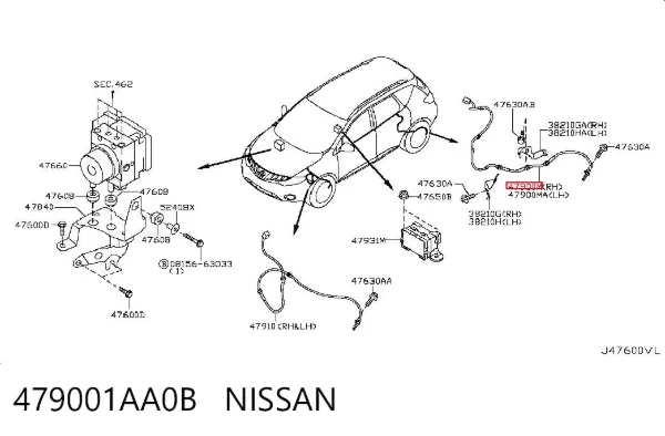 Датчик АБС (ABS) задній, правий 479001AA0B Nissan/Infiniti