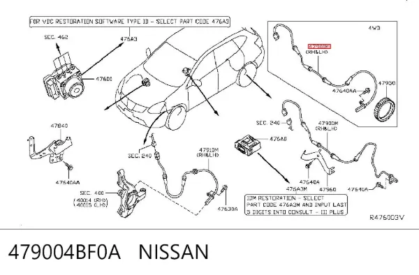 Датчик АБС (ABS) задній 479004BF0A Nissan/Infiniti