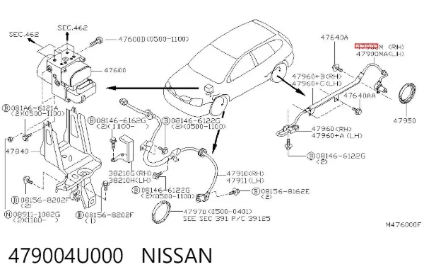 Датчик АБС (ABS) задній, правий 479004U000 Nissan/Infiniti