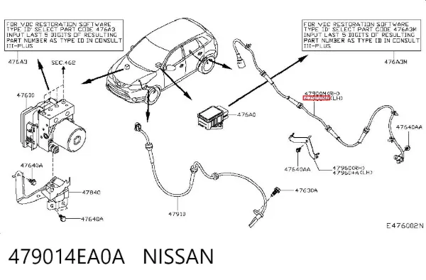 Датчик АБС (ABS) задній, лівий 479014EA0A Nissan/Infiniti