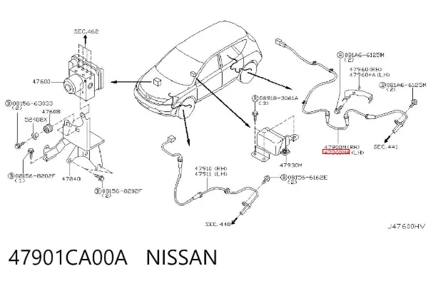 Датчик АБС (ABS) задній, лівий 47901CA00A Nissan/Infiniti