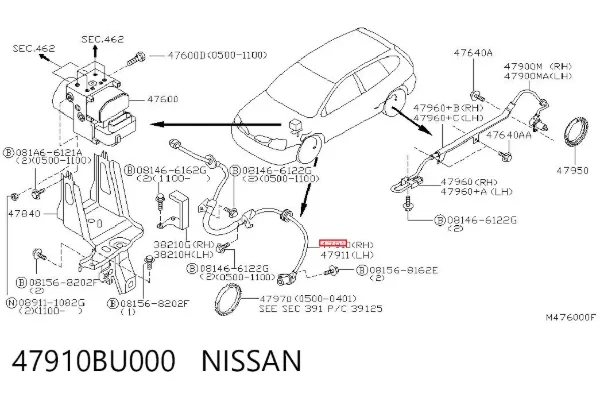 Датчик АБС (ABS) передній, правий 47910BU000 Nissan/Infiniti
