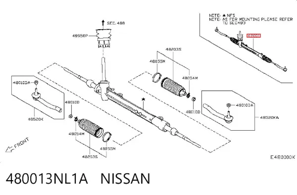 Рульова рейка 480013NL1A Nissan/Infiniti