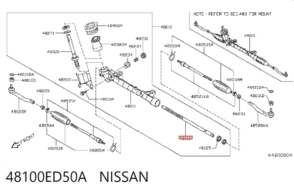 Рульова рейка 48100ED50A Nissan/Infiniti