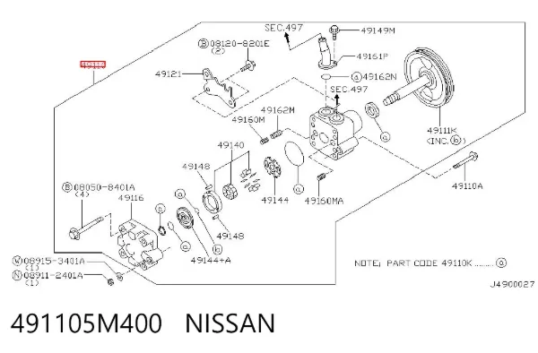 Насос ГУР 491105M400 Nissan/Infiniti
