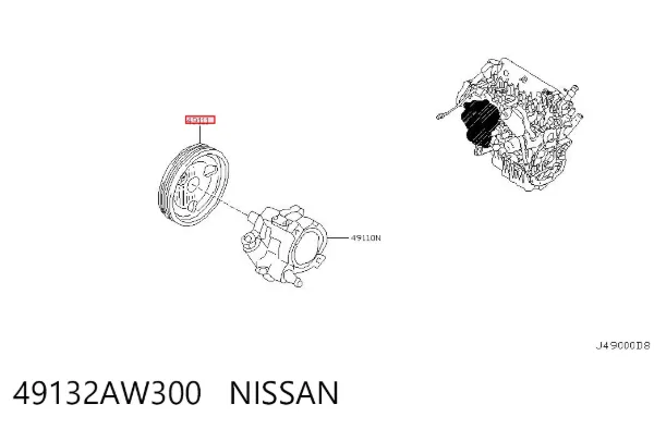 Шків насосу гідропідсилювача керма (ГПК) 49132AW300 Nissan/Infiniti