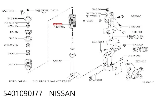 Пружина передня 5401090J77 Nissan/Infiniti