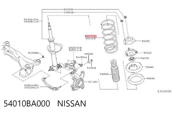 Пружина передня, ліва 54010BA000 Nissan/Infiniti