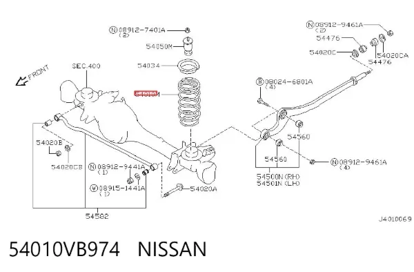 Пружина передня 54010VB974 Nissan/Infiniti
