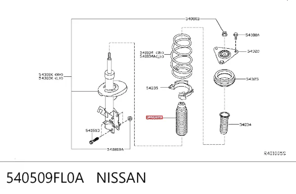 Буфер-відбійник амортизатора переднього 540509FL0A Nissan/Infiniti