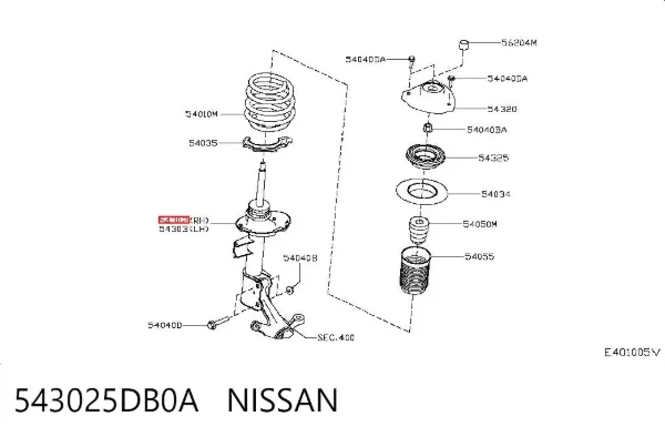 Амортизатор передній, правий 543025DB0A Nissan/Infiniti