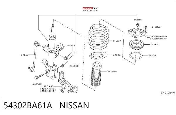 Амортизатор передній, правий 54302BA61A Nissan/Infiniti