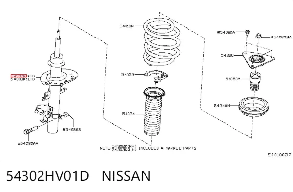Амортизатор передній, правий 54302HV01D Nissan/Infiniti