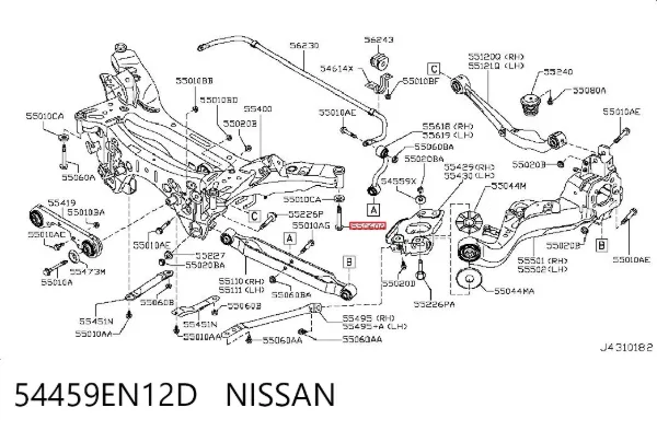 Болт кріплення заднього розвального важеля, внутрішній 54459EN12D Nissan/Infiniti