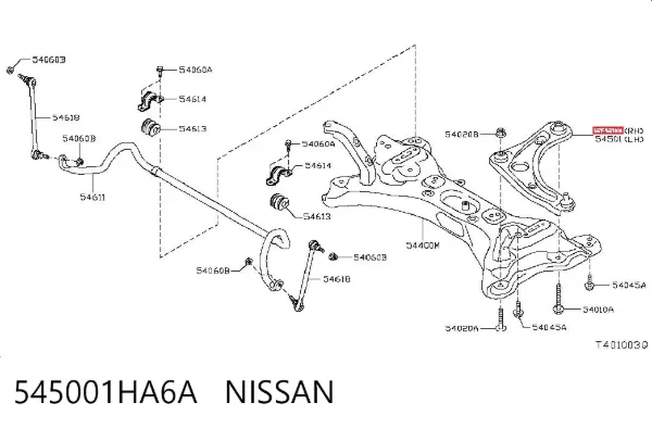 Важіль передньої підвіски нижній, лівий 545001HA6A Nissan/Infiniti
