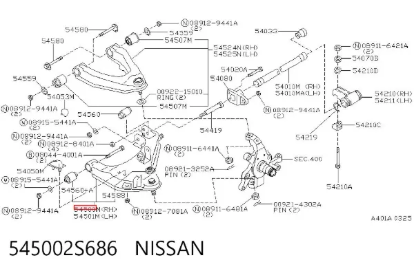 Важіль передньої підвіски нижній, правий 545002S686 Nissan/Infiniti