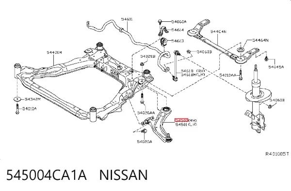 Важіль передньої підвіски нижній, правий 545004CA1A Nissan/Infiniti