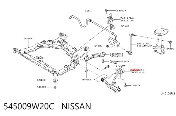 Важіль передньої підвіски нижній, правий 545009W20C Nissan/Infiniti